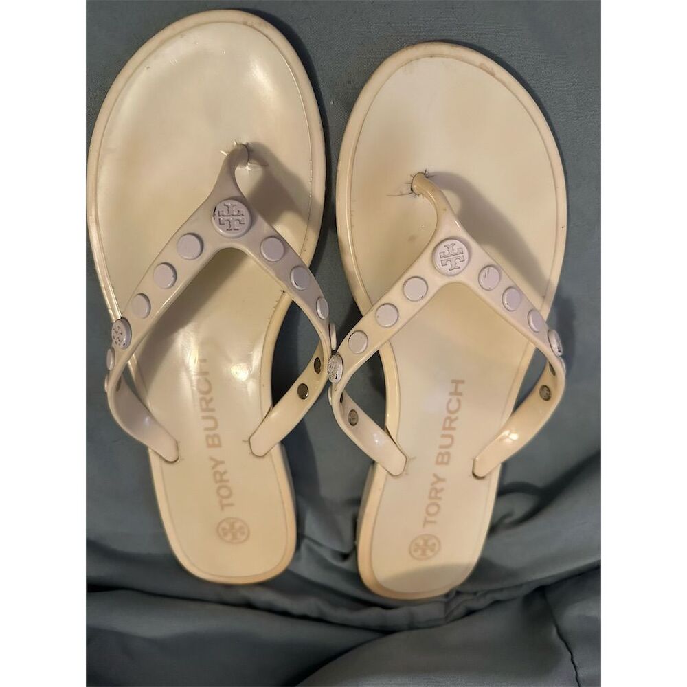 Tory Burch Women's Studded Jelly Sandals Ivory Size 6 Slip-On
